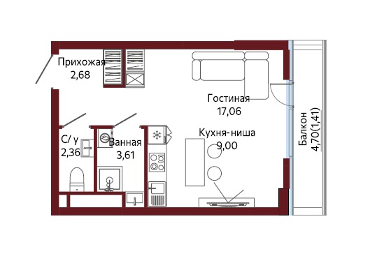 1-комнатная квартира №15