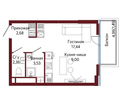 1-комнатная квартира №27