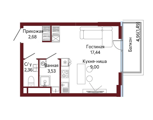 1-комнатная квартира №33