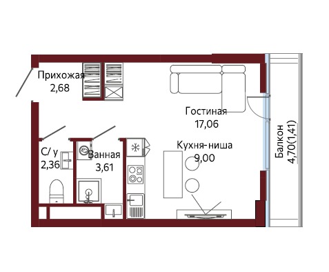 1-комнатная квартира №21