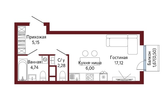1-комнатная квартира №10
