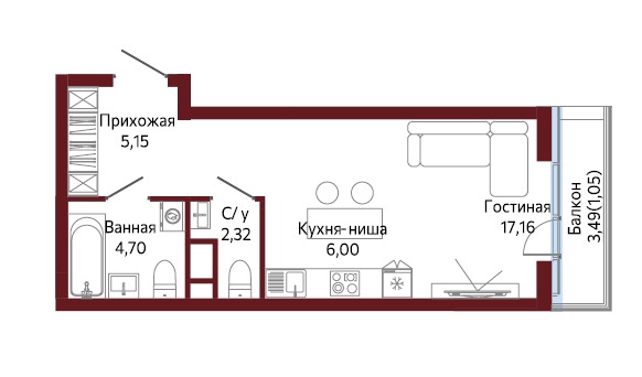 1-комнатная квартира №22